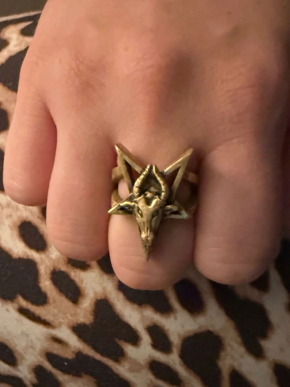 Brass Baphomet Goat Head Pentagram Ring